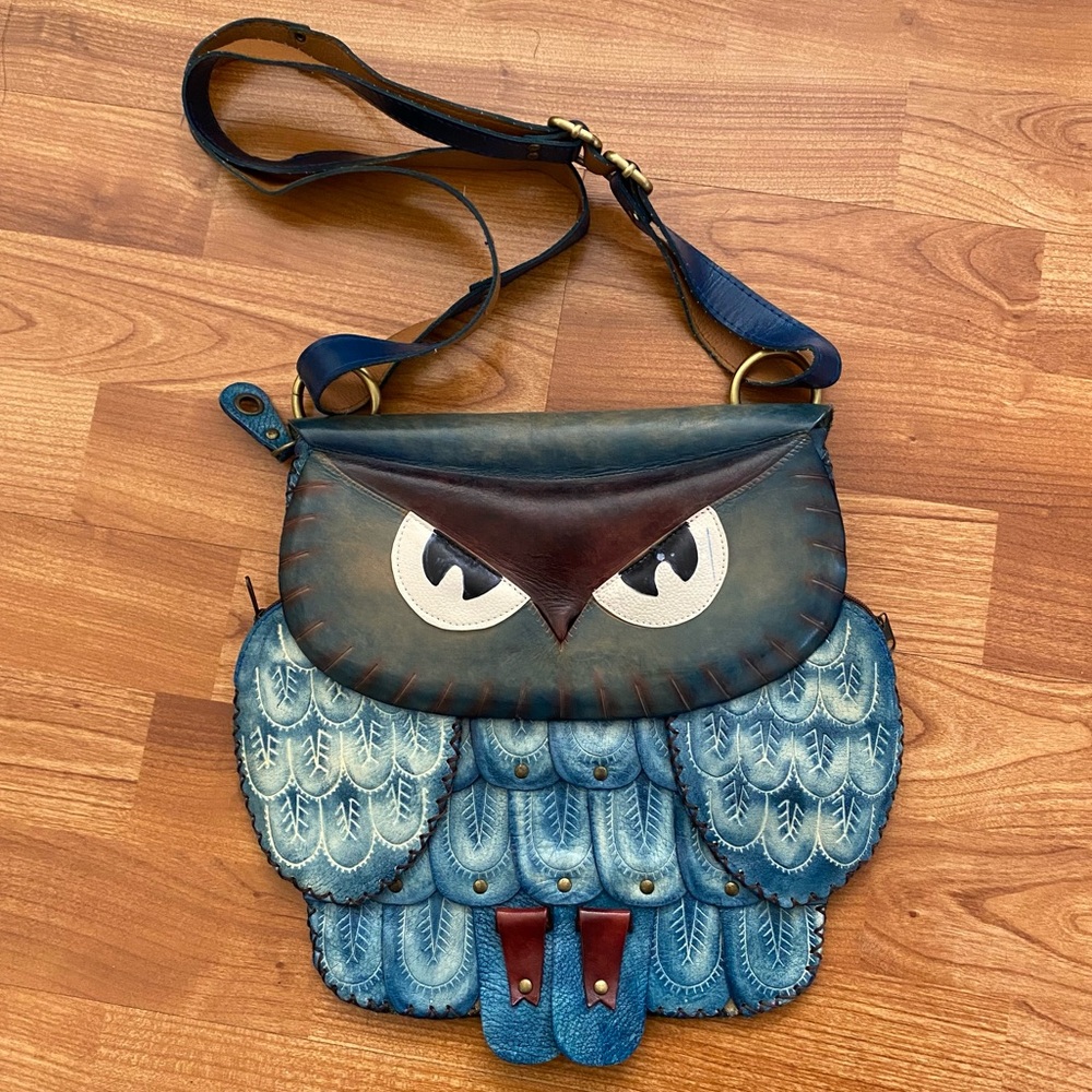 Vintage Leather Blue Owl Bag